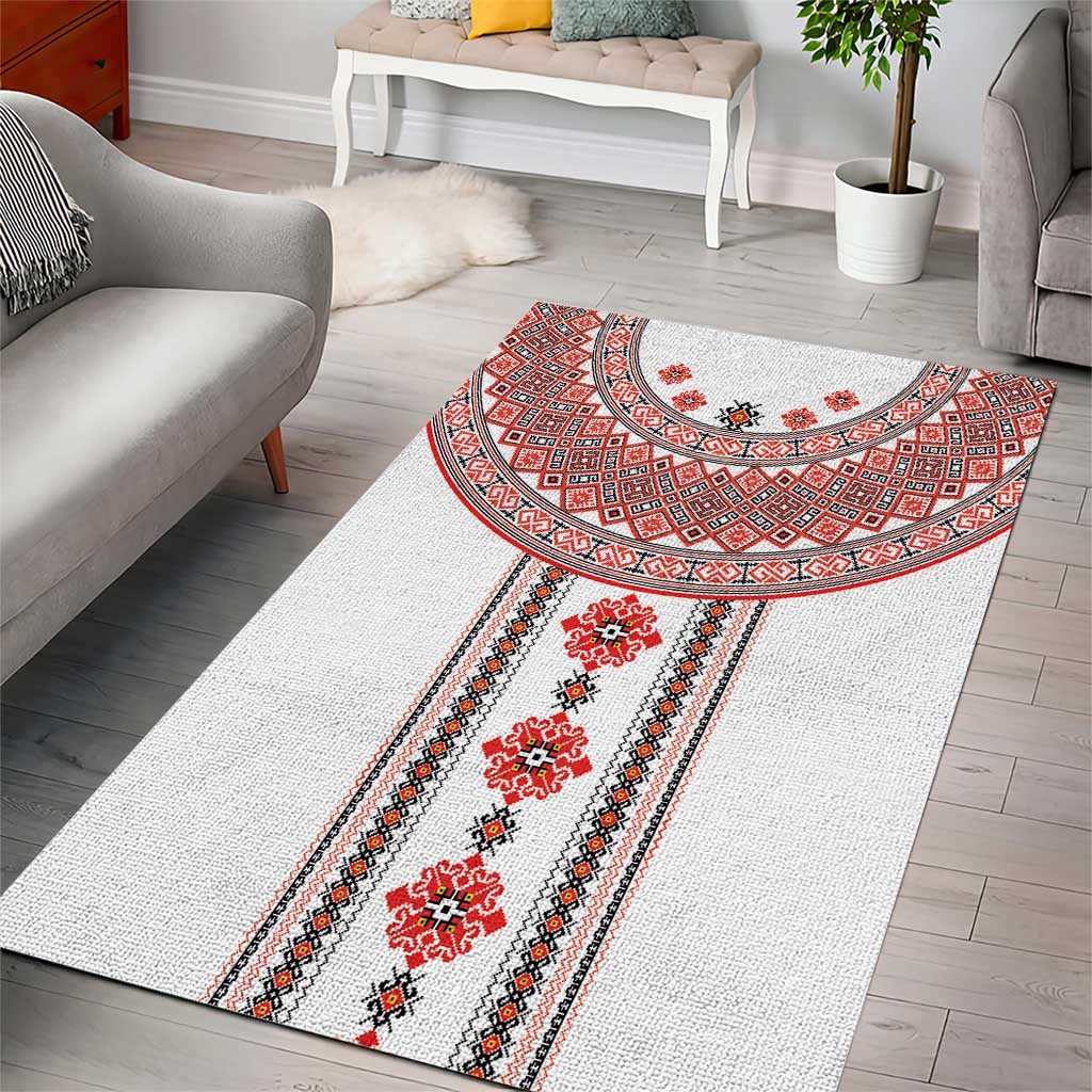 Bulgarian Embroidery Style Seamless Pattern Area Rug