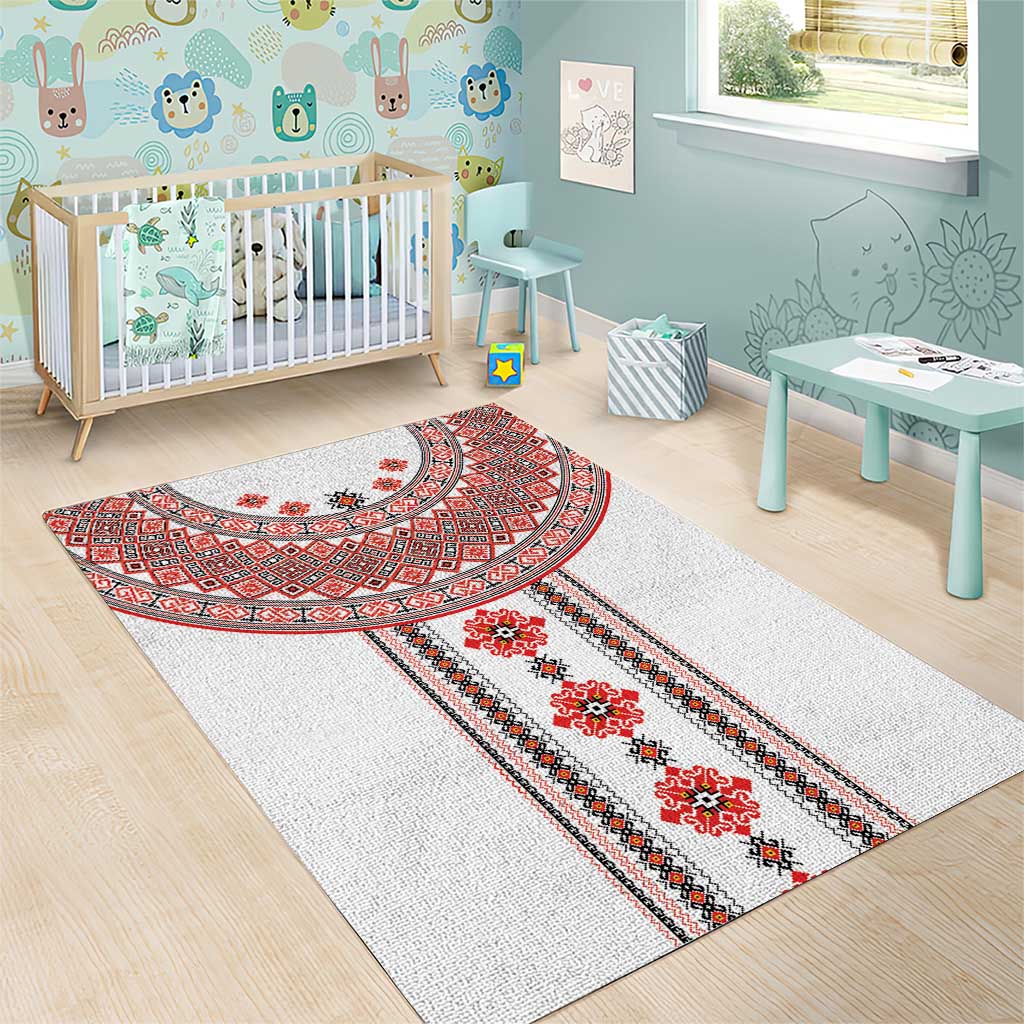 Bulgarian Embroidery Style Seamless Pattern Area Rug