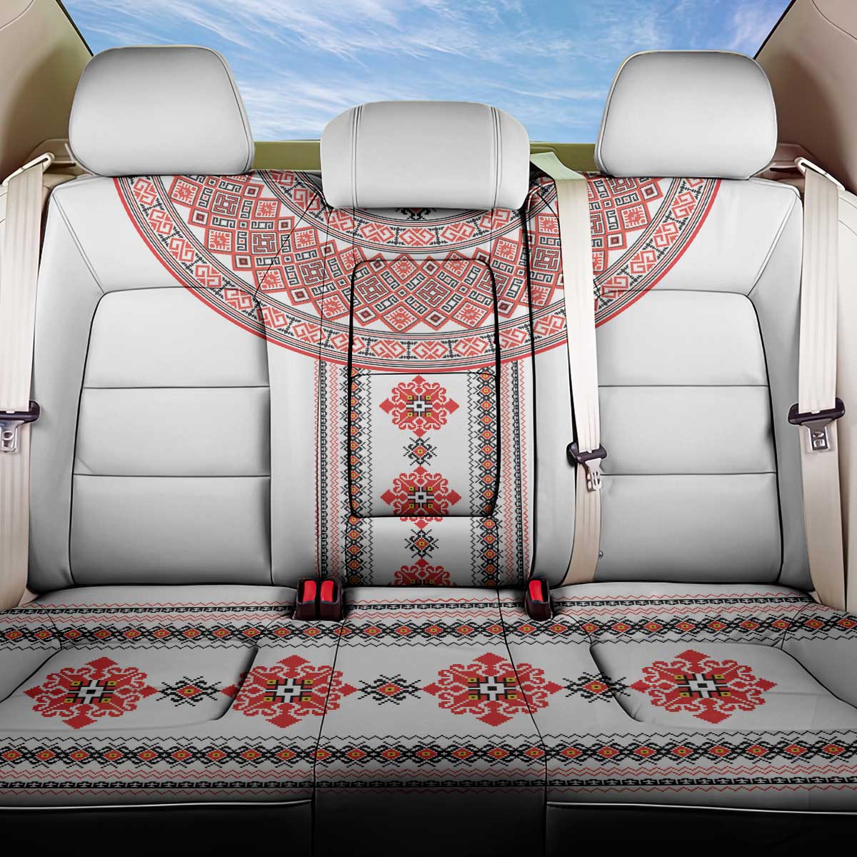 Bulgarian Embroidery Style Seamless Pattern Back Car Seat Cover