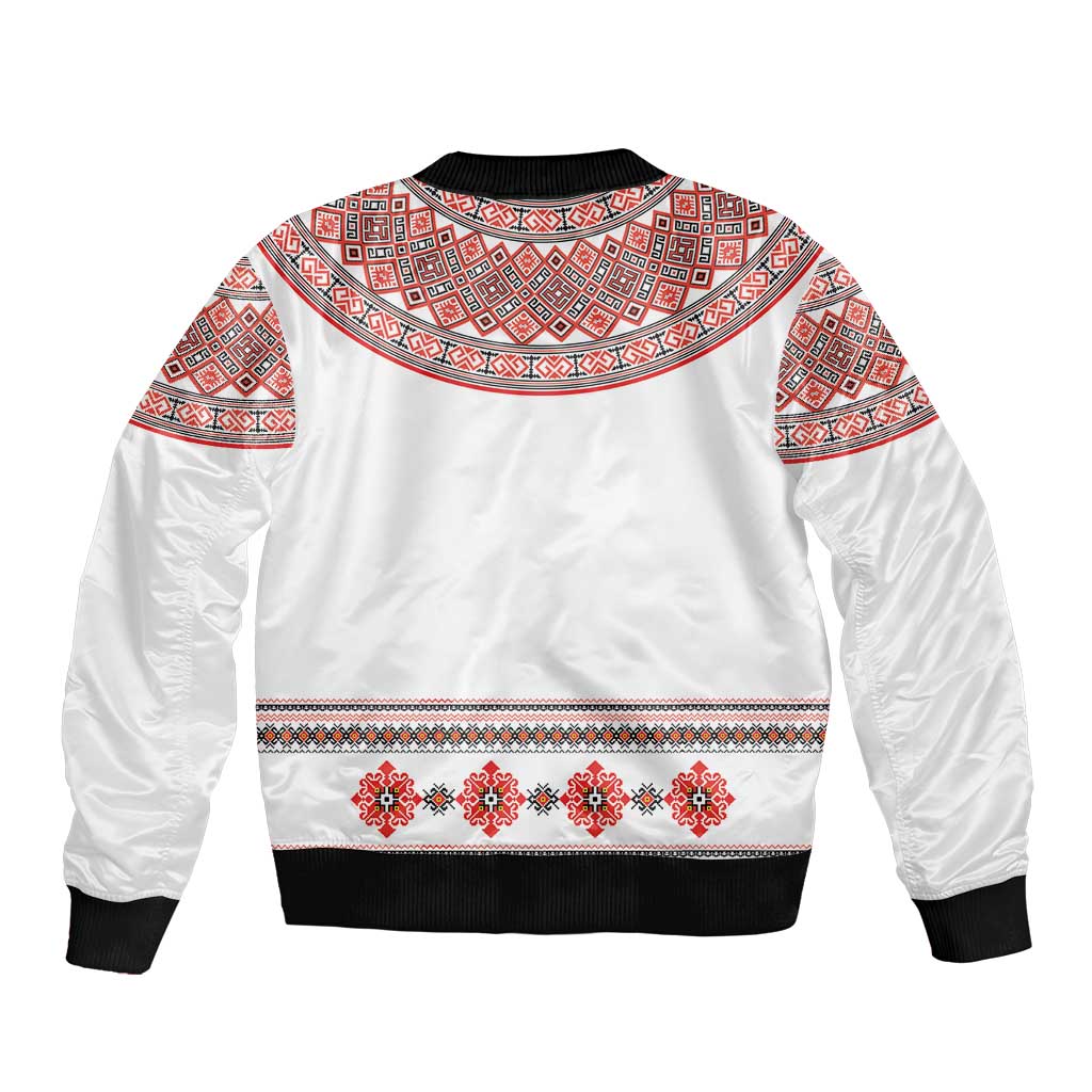 Bulgarian Embroidery Style Seamless Pattern Bomber Jacket