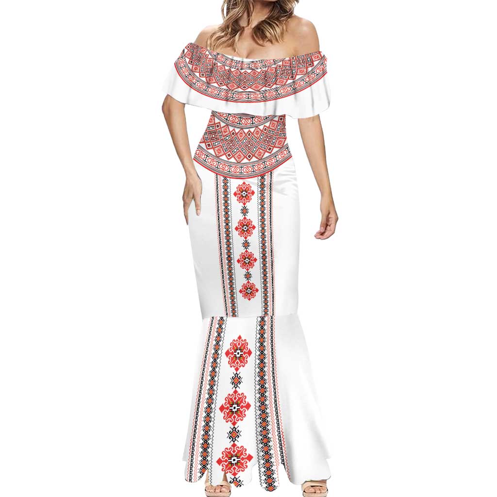 Bulgarian Embroidery Style Seamless Pattern Mermaid Dress