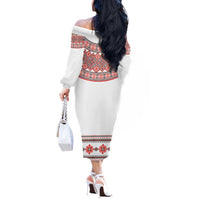 Bulgarian Embroidery Style Seamless Pattern Off The Shoulder Long Sleeve Dress