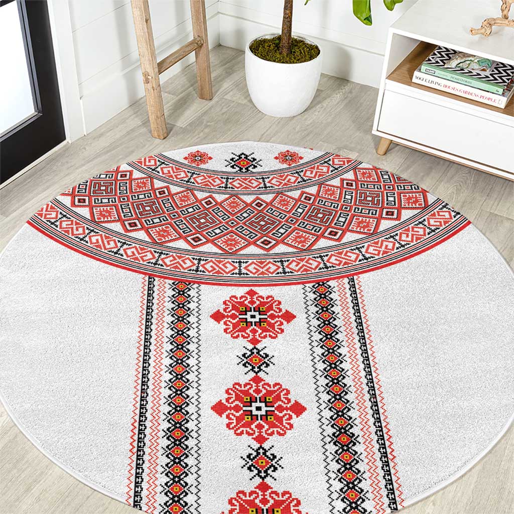 Bulgarian Embroidery Style Seamless Pattern Round Carpet