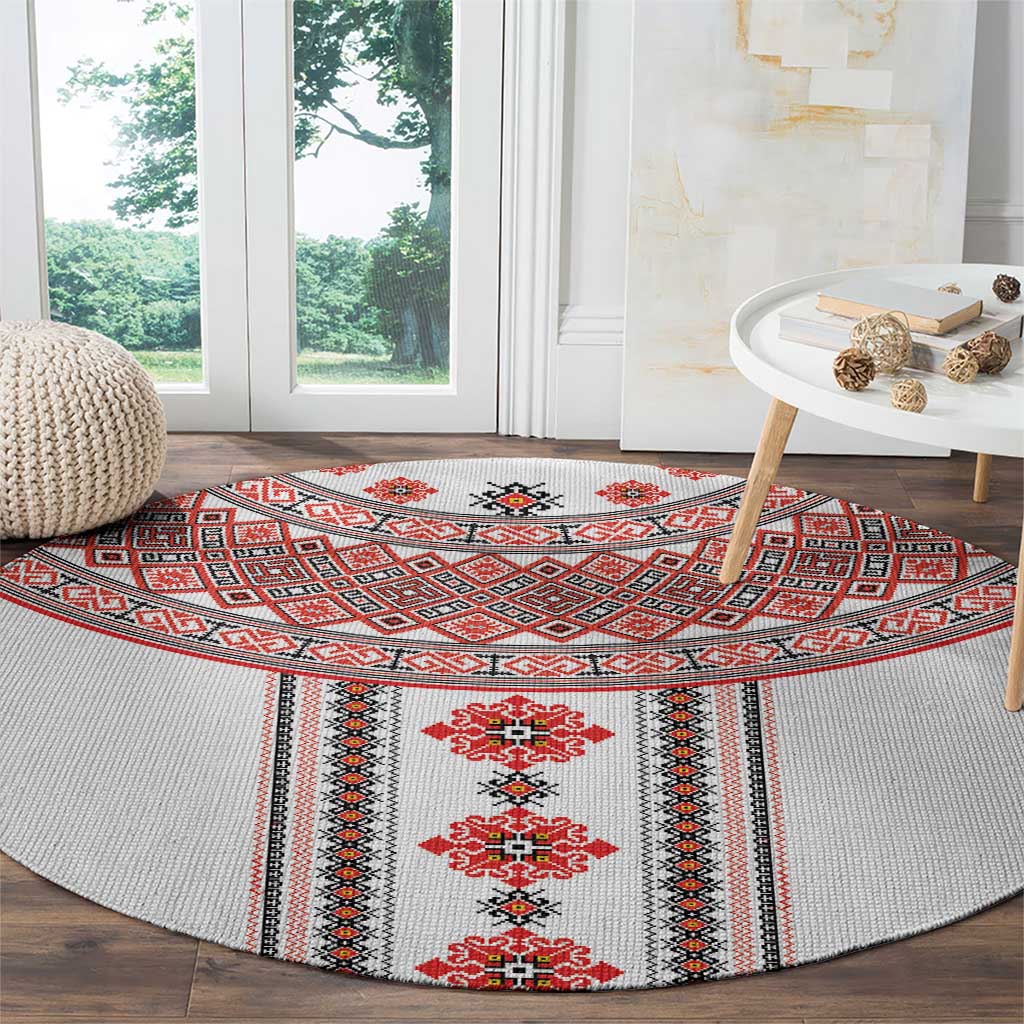 Bulgarian Embroidery Style Seamless Pattern Round Carpet