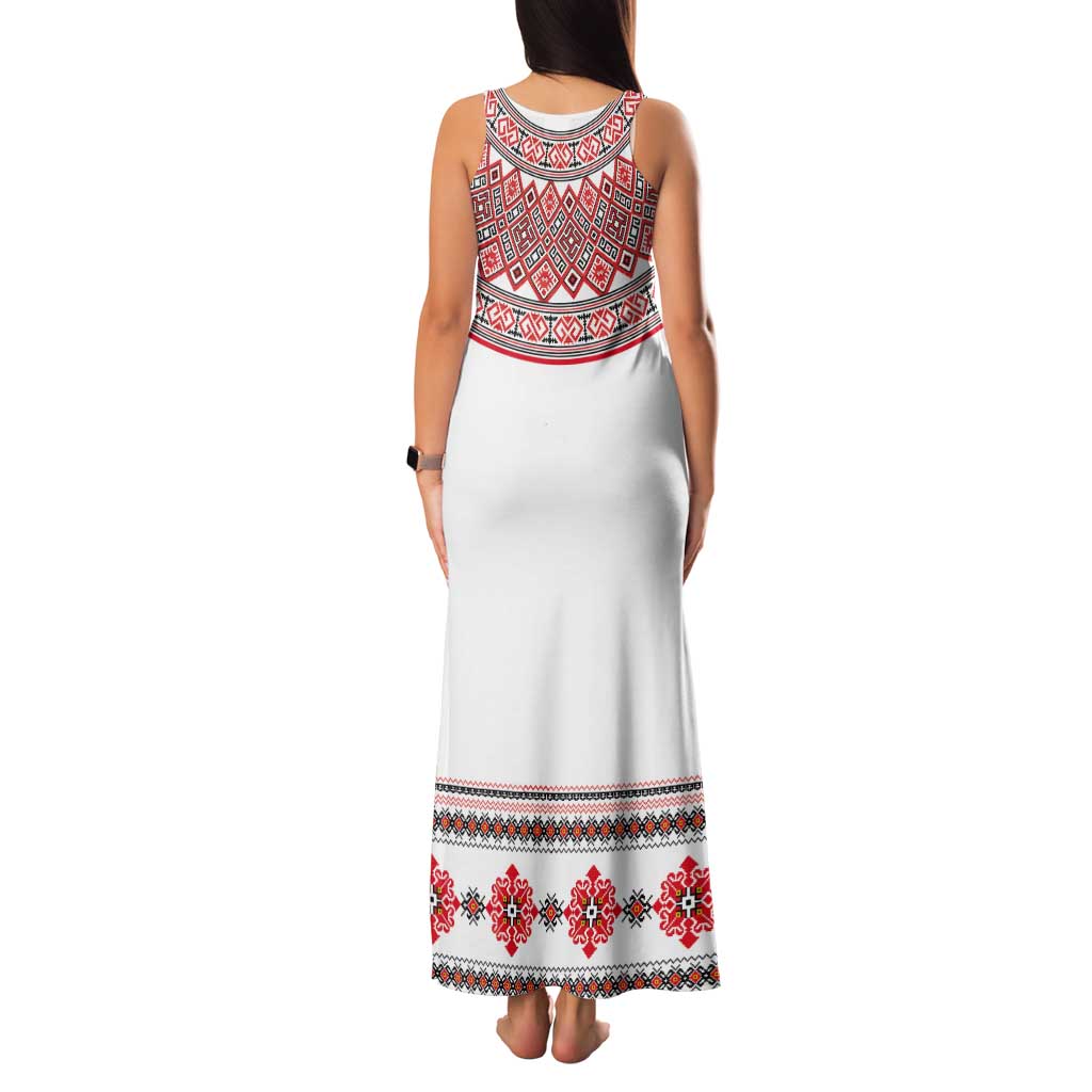 Bulgarian Embroidery Style Seamless Pattern Tank Maxi Dress