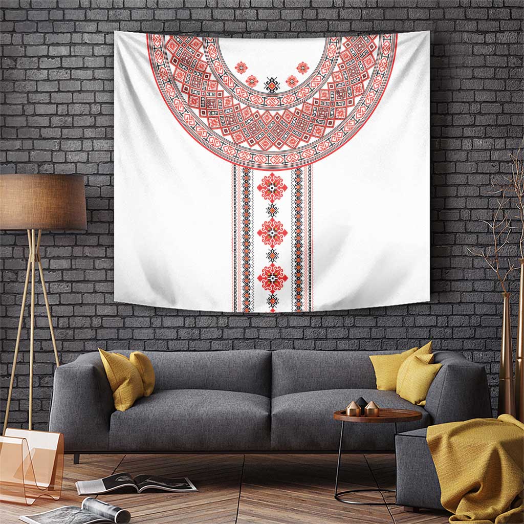 Bulgarian Embroidery Style Seamless Pattern Tapestry