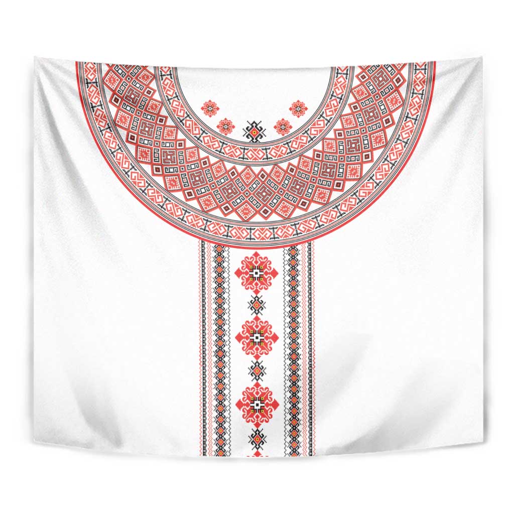 Bulgarian Embroidery Style Seamless Pattern Tapestry