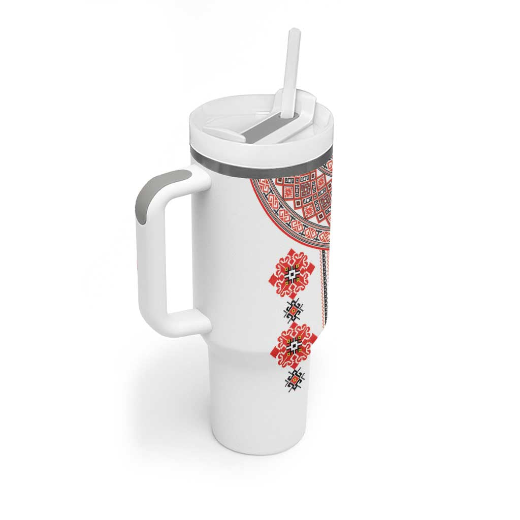 Bulgarian Embroidery Style Seamless Pattern Tumbler With Handle