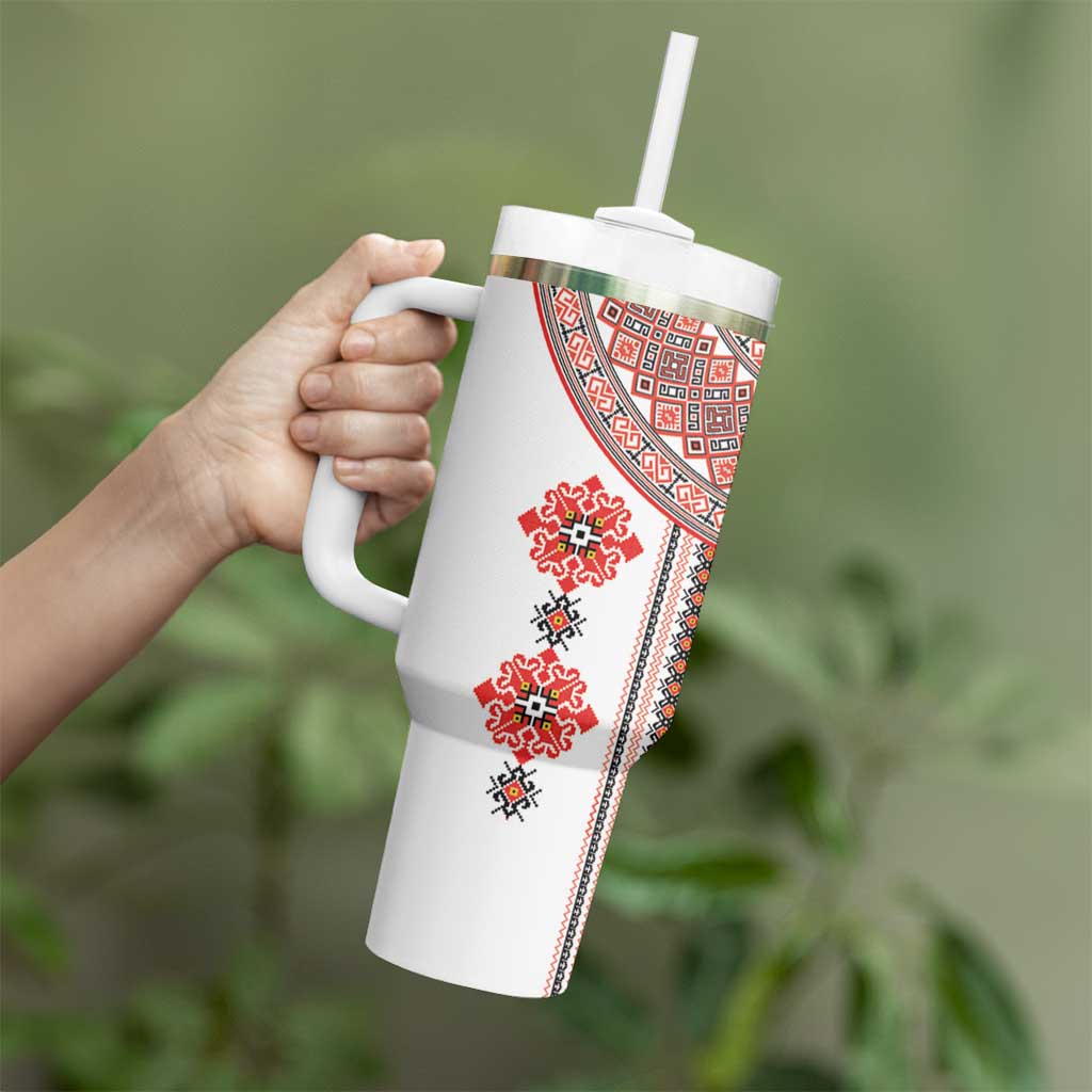Bulgarian Embroidery Style Seamless Pattern Tumbler With Handle