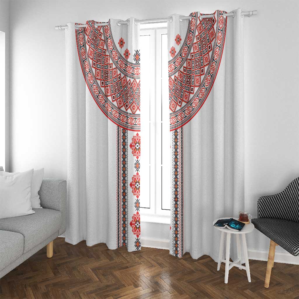 Bulgarian Embroidery Style Seamless Pattern Window Curtain