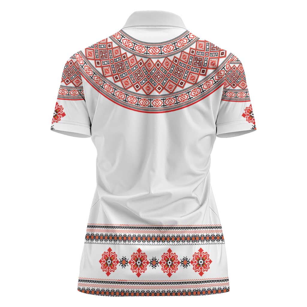 Bulgarian Embroidery Style Seamless Pattern Women Polo Shirt