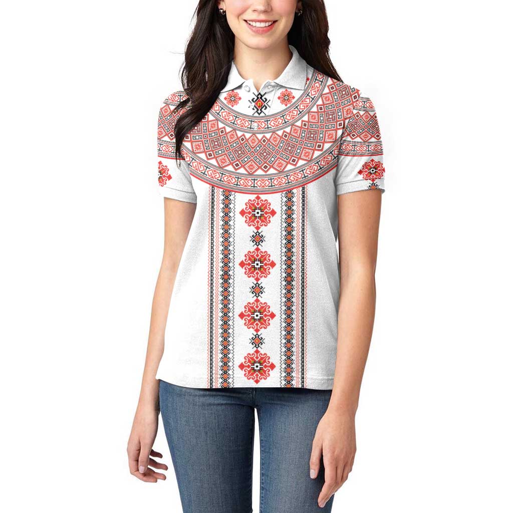 Bulgarian Embroidery Style Seamless Pattern Women Polo Shirt