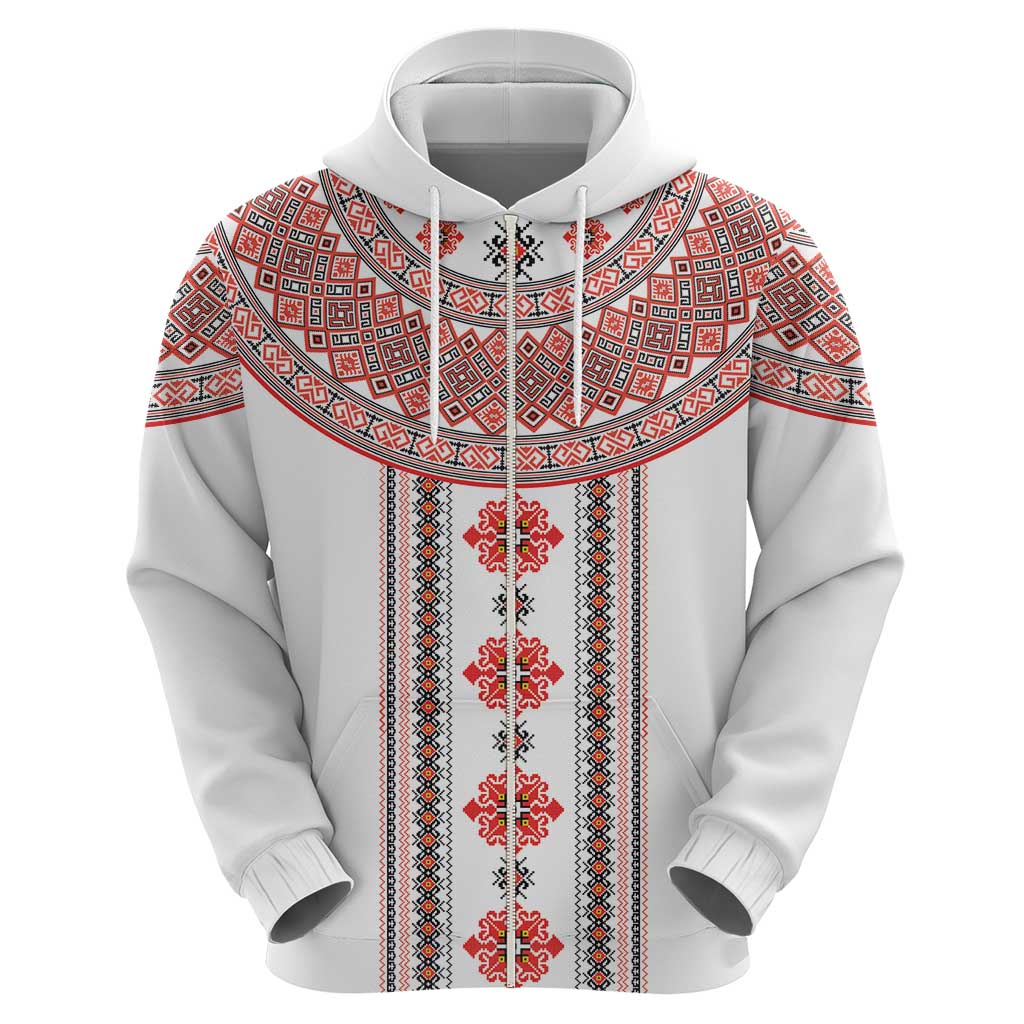 Bulgarian Embroidery Style Seamless Pattern Zip Hoodie