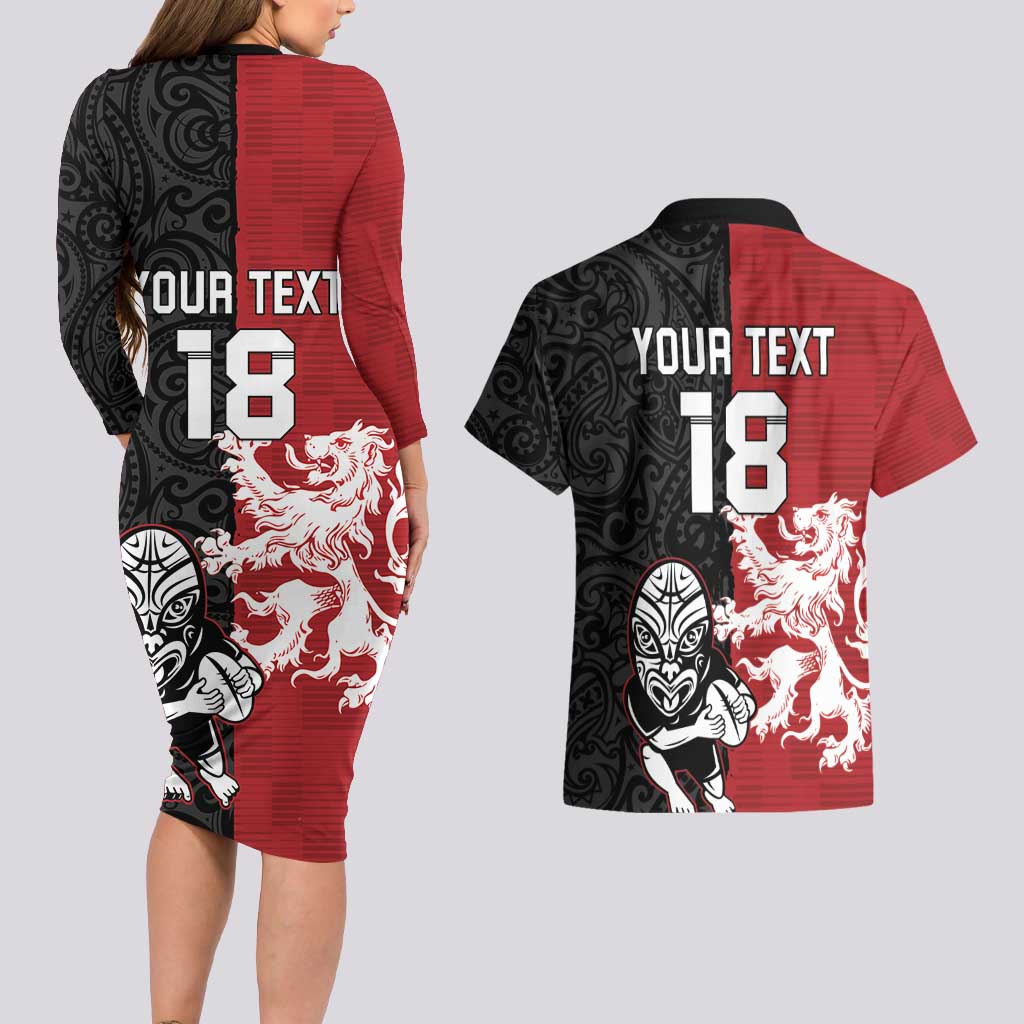 Custom British Lions New Zealand Couples Matching Long Sleeve Bodycon Dress and Hawaiian Shirt Unique Style - Polynesian Pride
