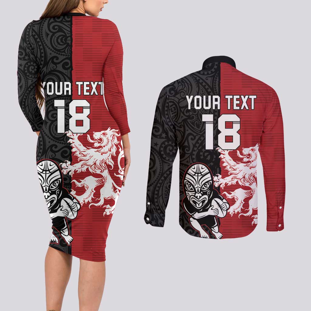 Custom British Lions New Zealand Couples Matching Long Sleeve Bodycon Dress and Long Sleeve Button Shirt Unique Style LT18 - Polynesian Pride