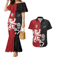 Custom British Lions New Zealand Couples Matching Mermaid Dress and Hawaiian Shirt Unique Style LT18 Red - Polynesian Pride