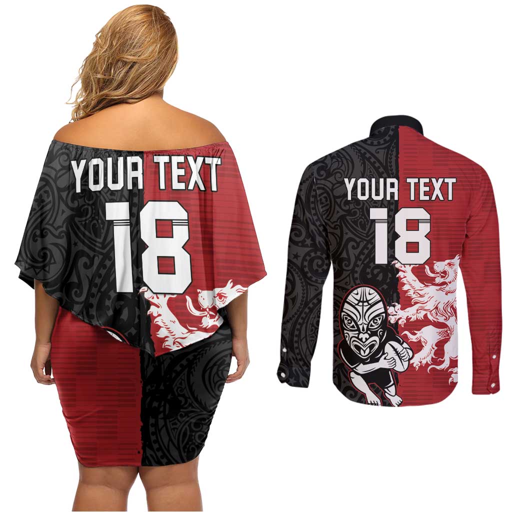 Custom British Lions New Zealand Couples Matching Off Shoulder Short Dress and Long Sleeve Button Shirt Unique Style - Polynesian Pride