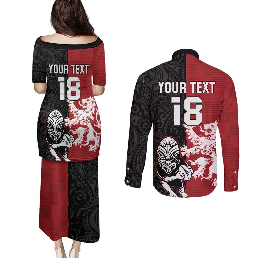 Custom British Lions New Zealand Couples Matching Puletasi and Long Sleeve Button Shirt Unique Style LT18 - Polynesian Pride