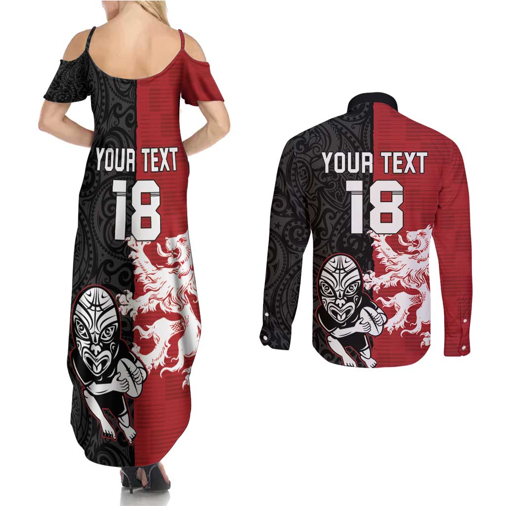 Custom British Lions New Zealand Couples Matching Summer Maxi Dress and Long Sleeve Button Shirt Unique Style LT18 - Polynesian Pride