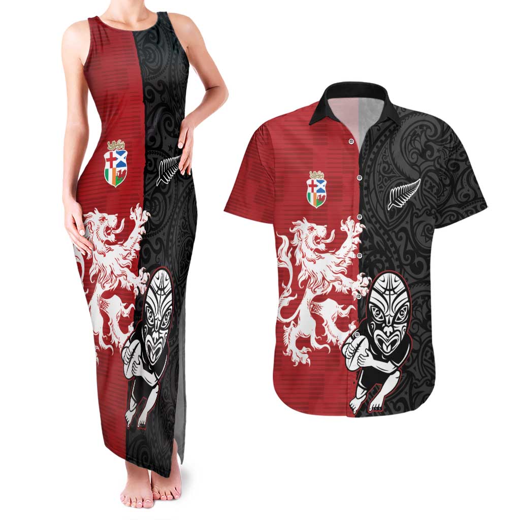 Custom British Lions New Zealand Couples Matching Tank Maxi Dress and Hawaiian Shirt Unique Style LT18 Red - Polynesian Pride
