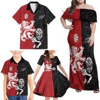Custom British Lions New Zealand Family Matching Off Shoulder Maxi Dress and Hawaiian Shirt Unique Style - Polynesian Pride