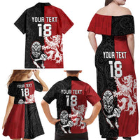 Custom British Lions New Zealand Family Matching Off Shoulder Maxi Dress and Hawaiian Shirt Unique Style - Polynesian Pride