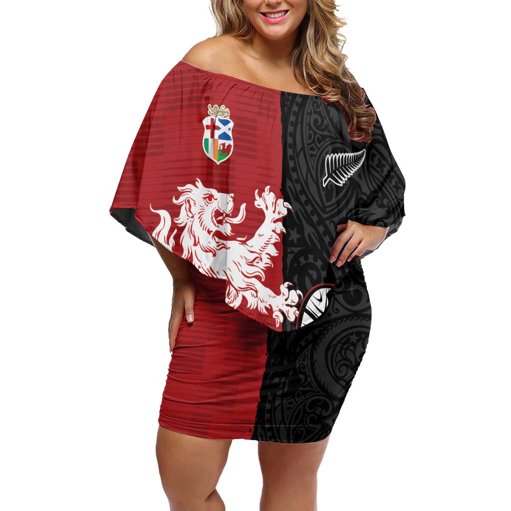 Custom British Lions New Zealand Family Matching Off Shoulder Short Dress and Hawaiian Shirt Unique Style - Polynesian Pride