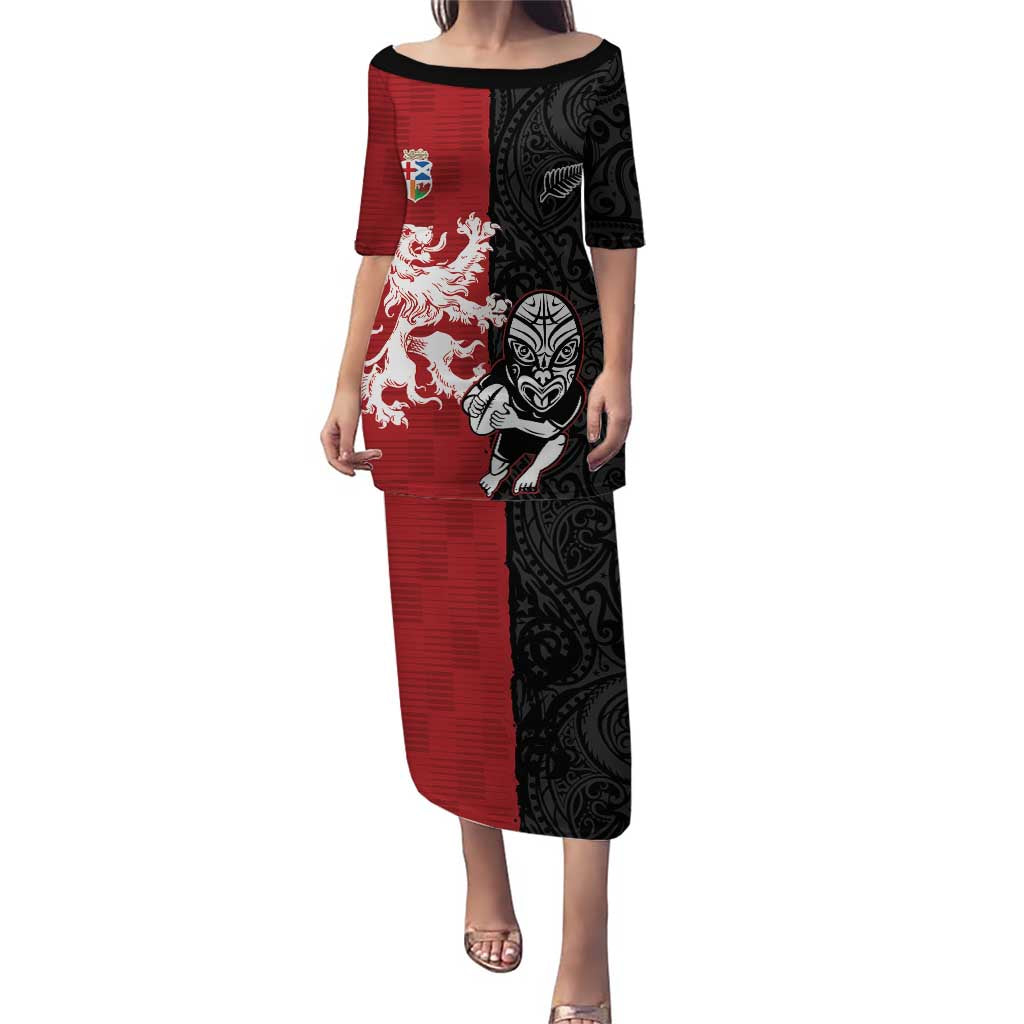 Custom British Lions New Zealand Puletasi Unique Style LT18 Long Dress Red - Polynesian Pride