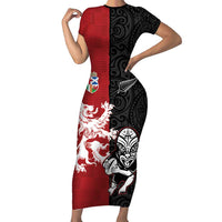Custom British Lions New Zealand Short Sleeve Bodycon Dress Unique Style - Polynesian Pride