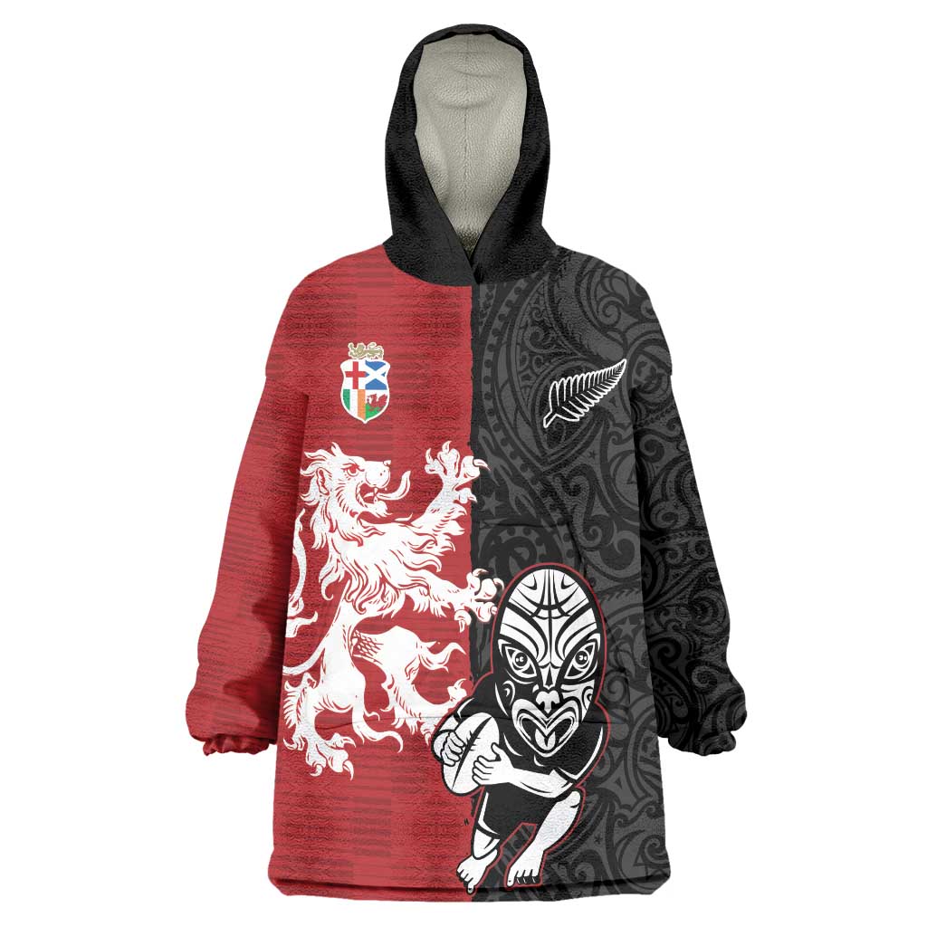 Custom British Lions New Zealand Wearable Blanket Hoodie Unique Style LT18 One Size Red - Polynesian Pride