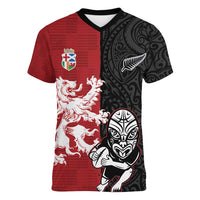 Custom British Lions New Zealand Women V-Neck T-Shirt Unique Style - Polynesian Pride