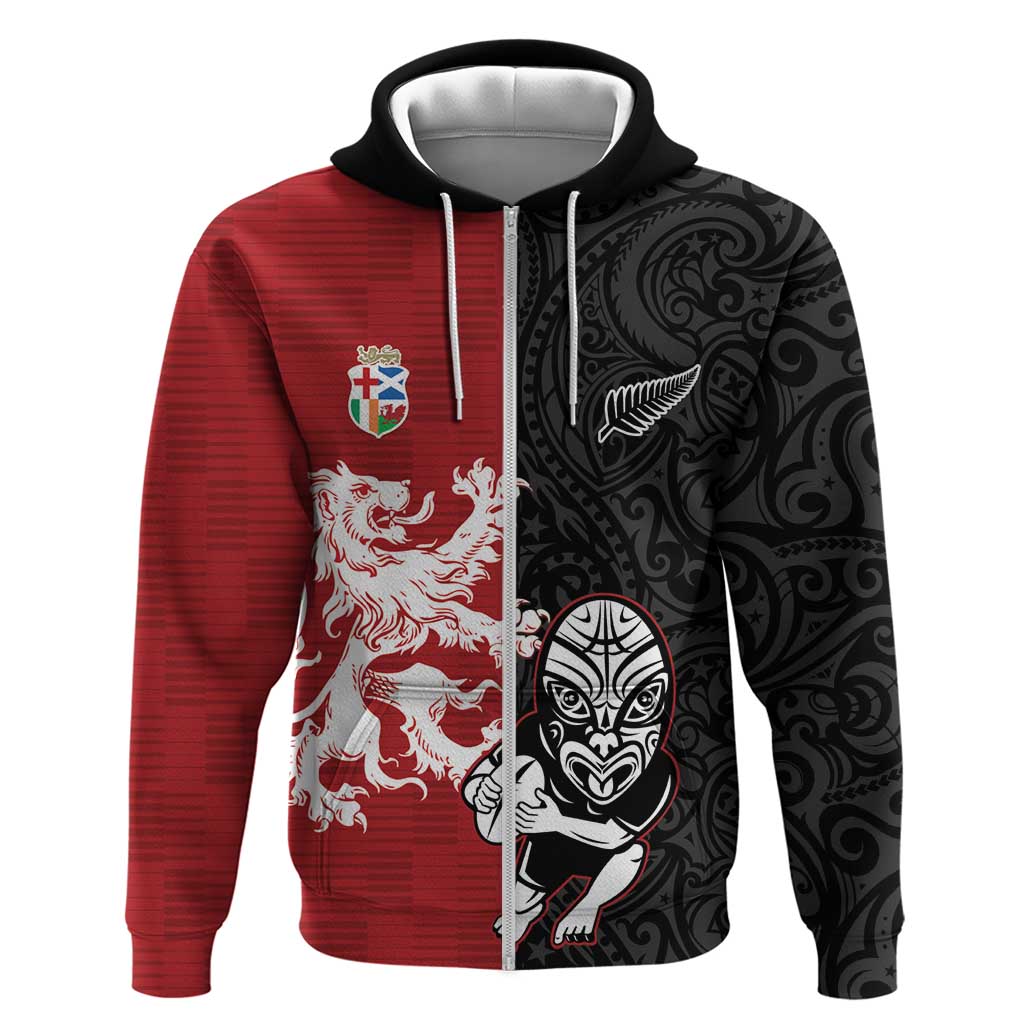 Custom British Lions New Zealand Zip Hoodie Unique Style LT18 Zip Hoodie Red - Polynesian Pride