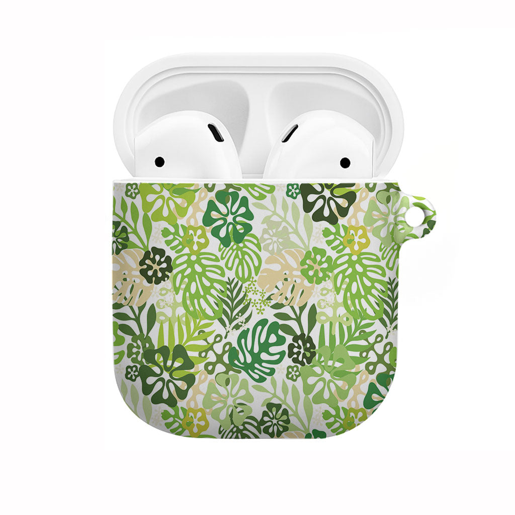 Green Aloha Hawaiian AirPods Case Monstera Hibiscus Tropical Pattern LT19 Green - Polynesian Pride
