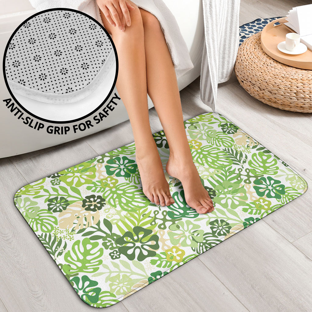 Green Aloha Hawaiian Bathroom Set Monstera Hibiscus Tropical Pattern