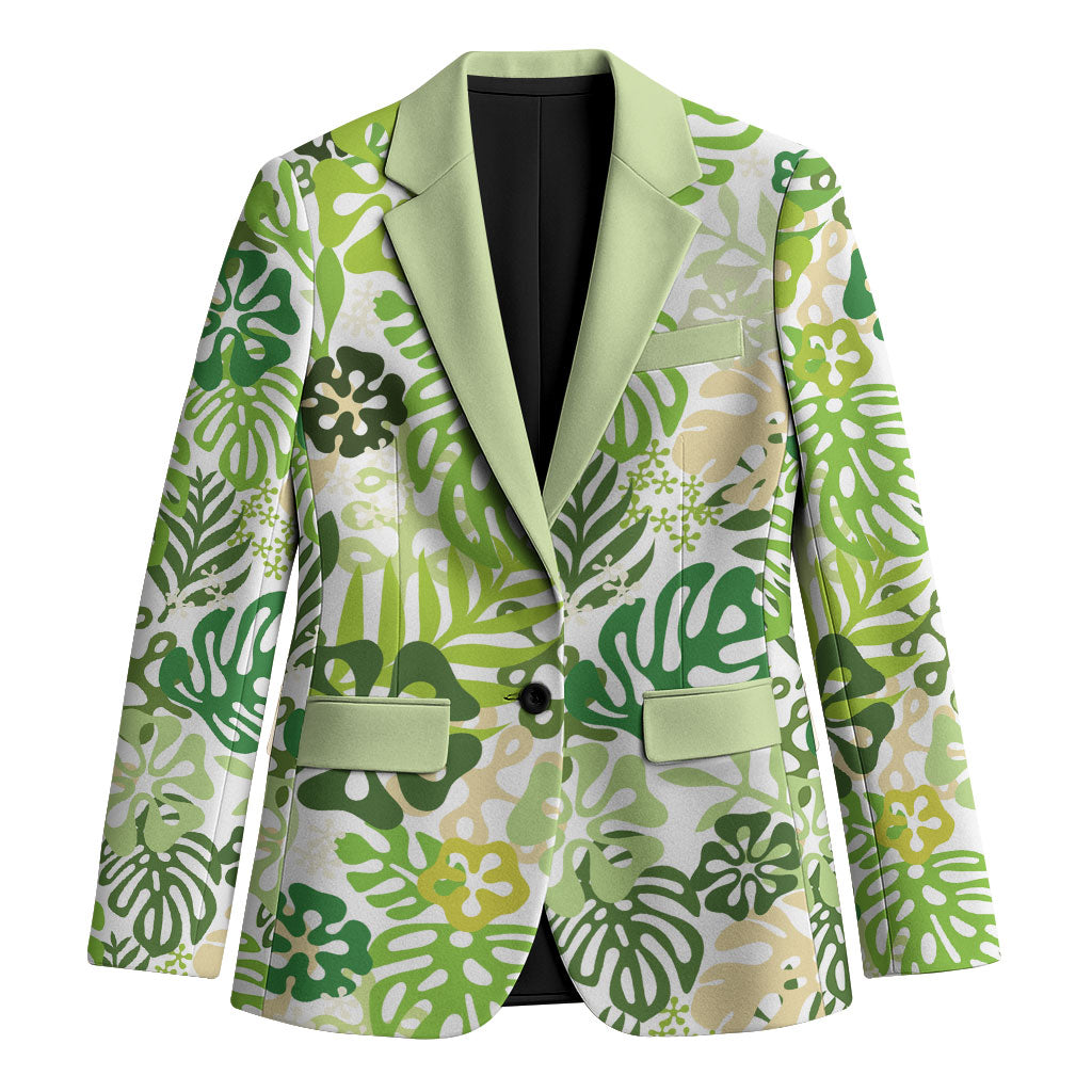 Green Aloha Hawaiian Blazer Monstera Hibiscus Tropical Pattern LT19 Unisex Green - Polynesian Pride