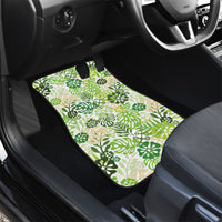 Green Aloha Hawaiian Car Mats Monstera Hibiscus Tropical Pattern