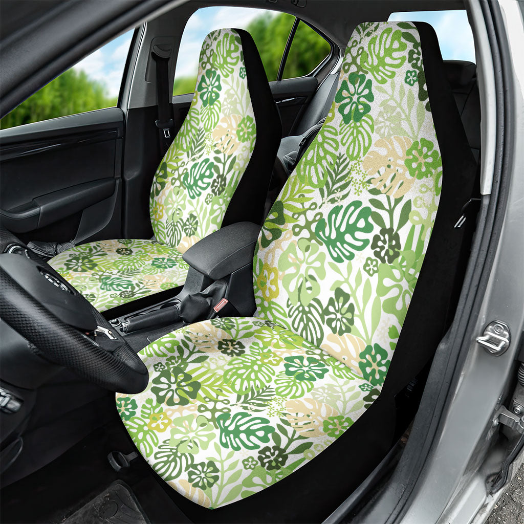 Green Aloha Hawaiian Car Seat Cover Monstera Hibiscus Tropical Pattern