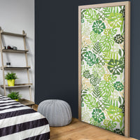 Green Aloha Hawaiian Door Cover Monstera Hibiscus Tropical Pattern