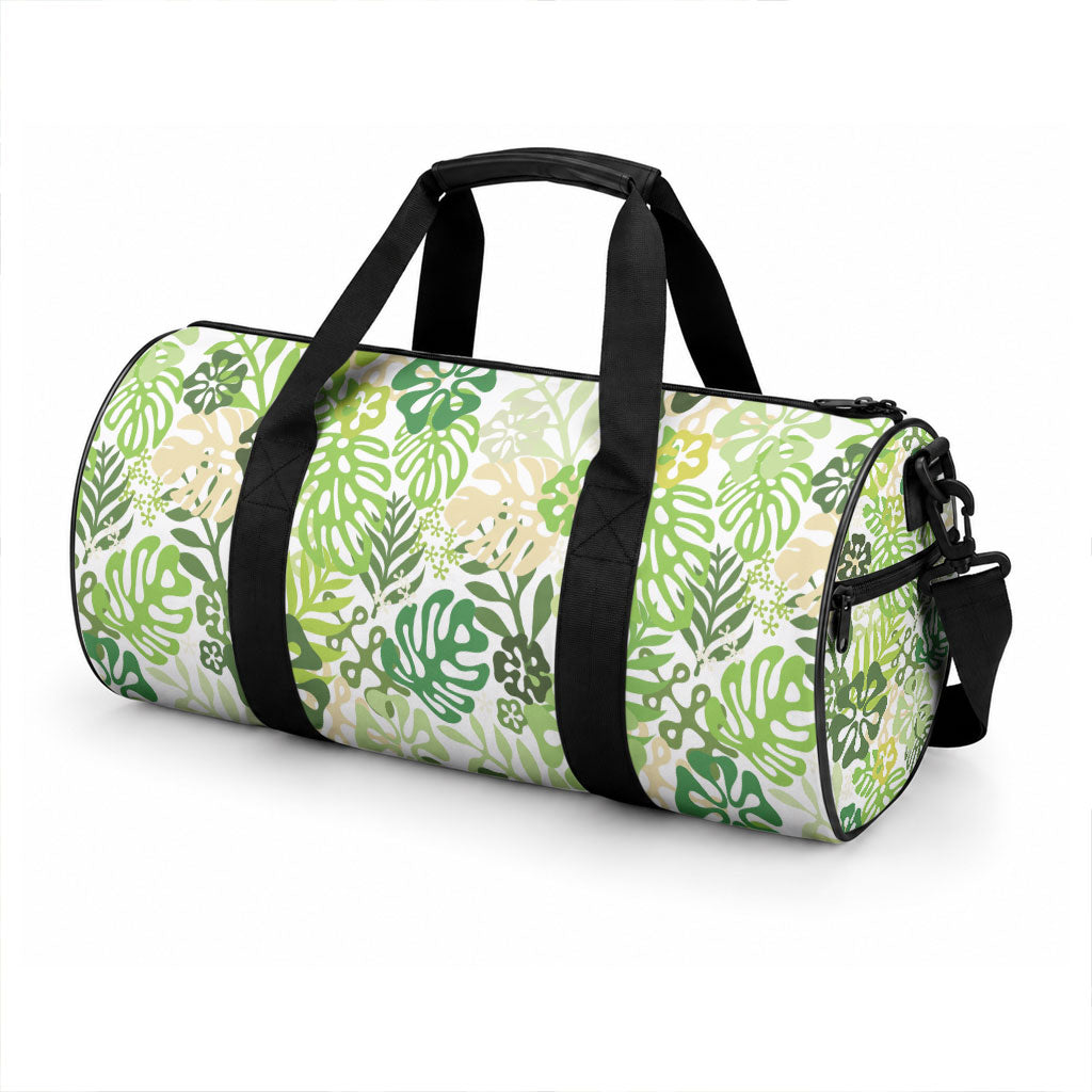 Green Aloha Hawaiian Duffle Bag Monstera Hibiscus Tropical Pattern LT19 - Polynesian Pride