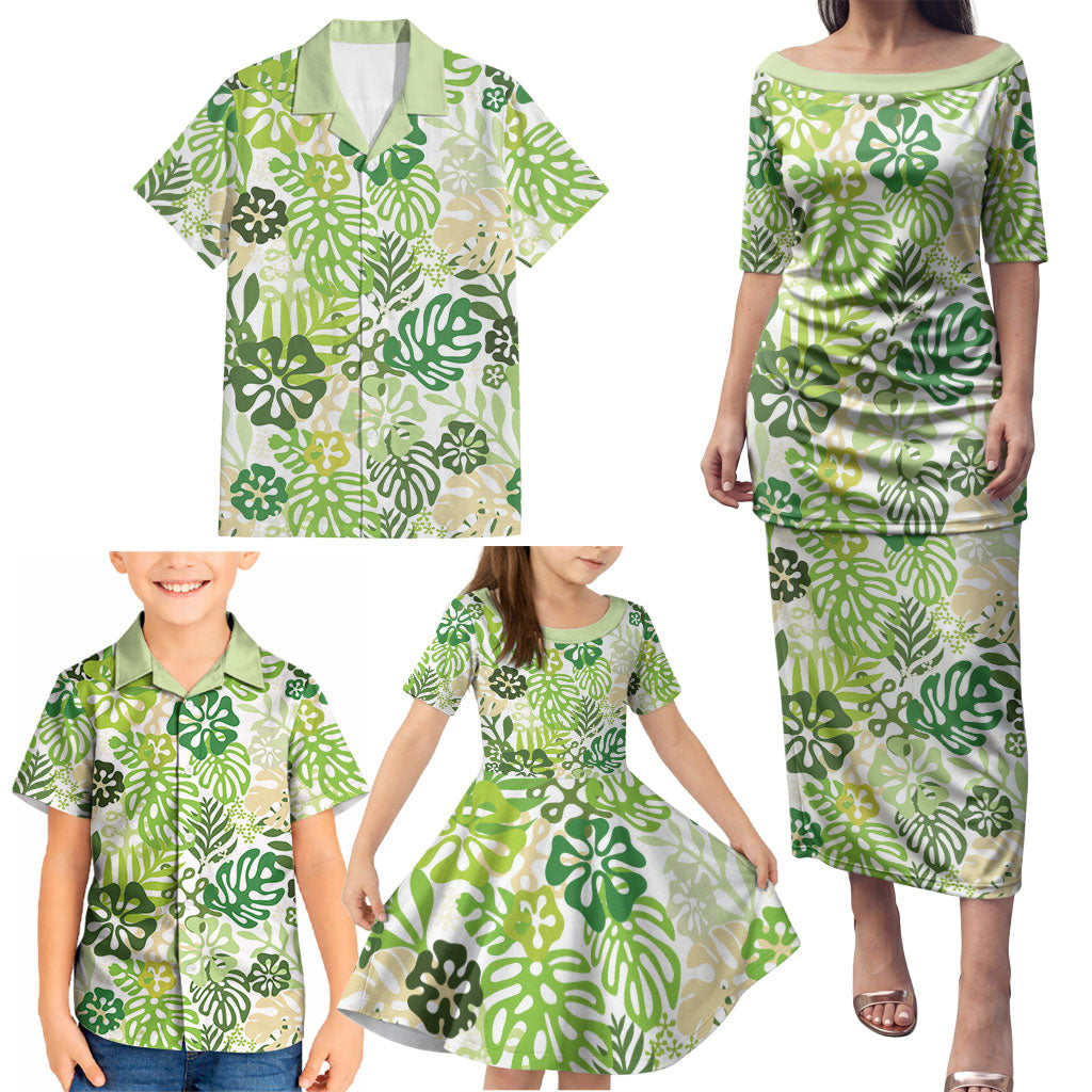Green Aloha Hawaiian Family Matching Puletasi and Hawaiian Shirt Monstera Hibiscus Tropical Pattern LT19 - Polynesian Pride