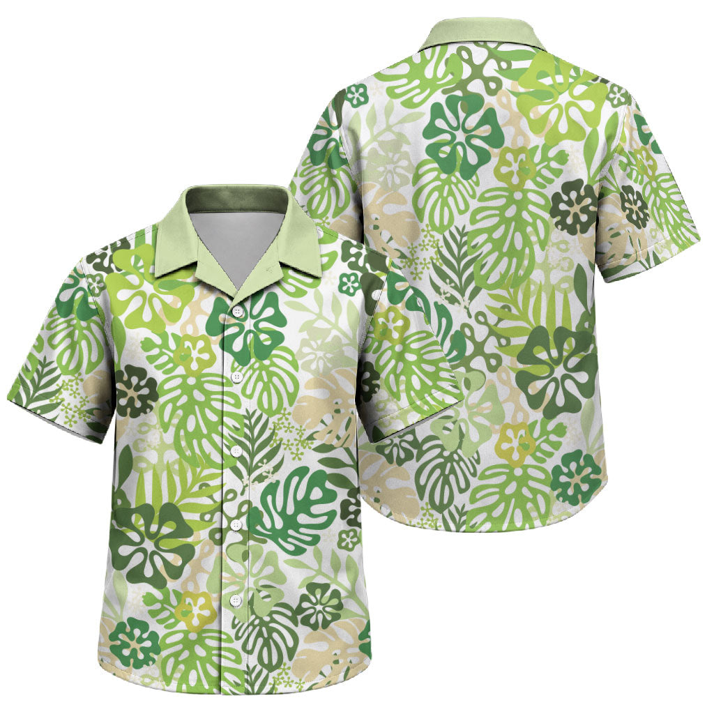 Green Aloha Hawaiian Family Matching Summer Maxi Dress and Hawaiian Shirt Monstera Hibiscus Tropical Pattern