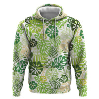 Green Aloha Hawaiian Hoodie Monstera Hibiscus Tropical Pattern