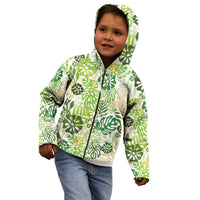 Green Aloha Hawaiian Kid Hoodie Monstera Hibiscus Tropical Pattern