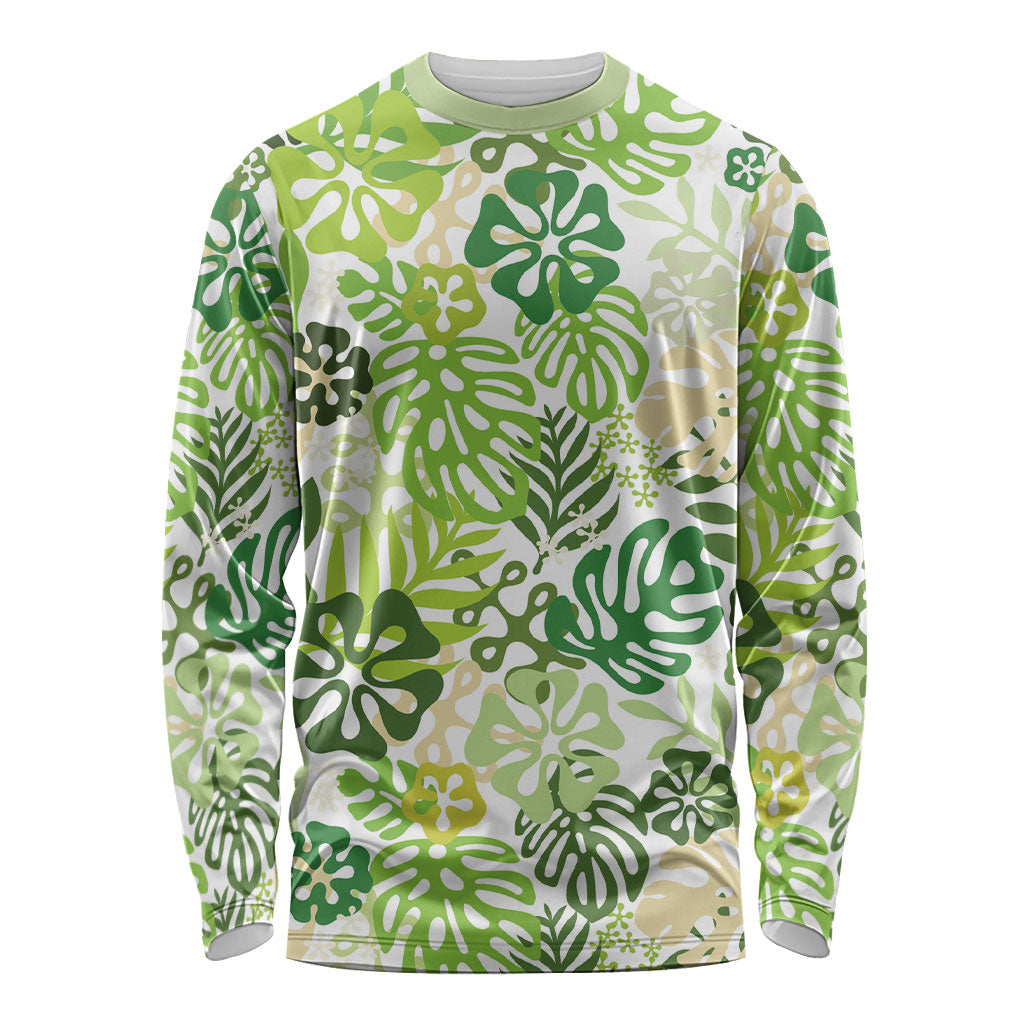 Green Aloha Hawaiian Long Sleeve Shirt Monstera Hibiscus Tropical Pattern LT19 Unisex Green - Polynesian Pride