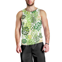 Green Aloha Hawaiian Men Tank Top Monstera Hibiscus Tropical Pattern