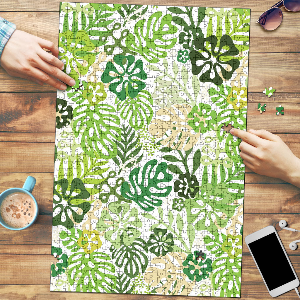 Green Aloha Hawaiian Puzzle Monstera Hibiscus Tropical Pattern LT19 Green - Polynesian Pride