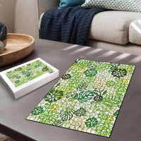 Green Aloha Hawaiian Puzzle Monstera Hibiscus Tropical Pattern