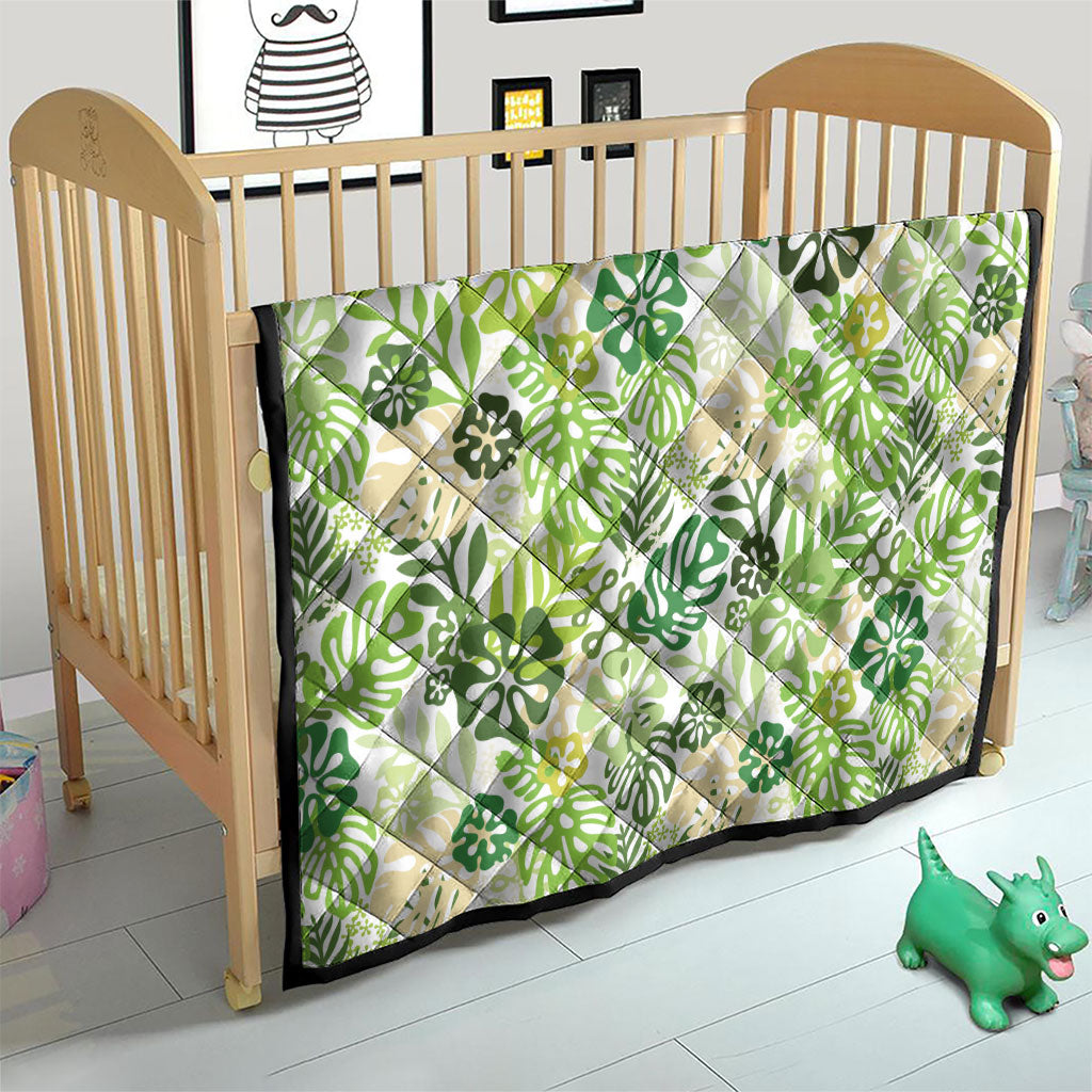 Green Aloha Hawaiian Quilt Monstera Hibiscus Tropical Pattern
