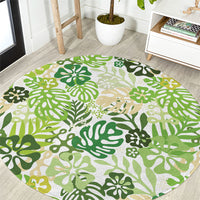 Green Aloha Hawaiian Round Carpet Monstera Hibiscus Tropical Pattern