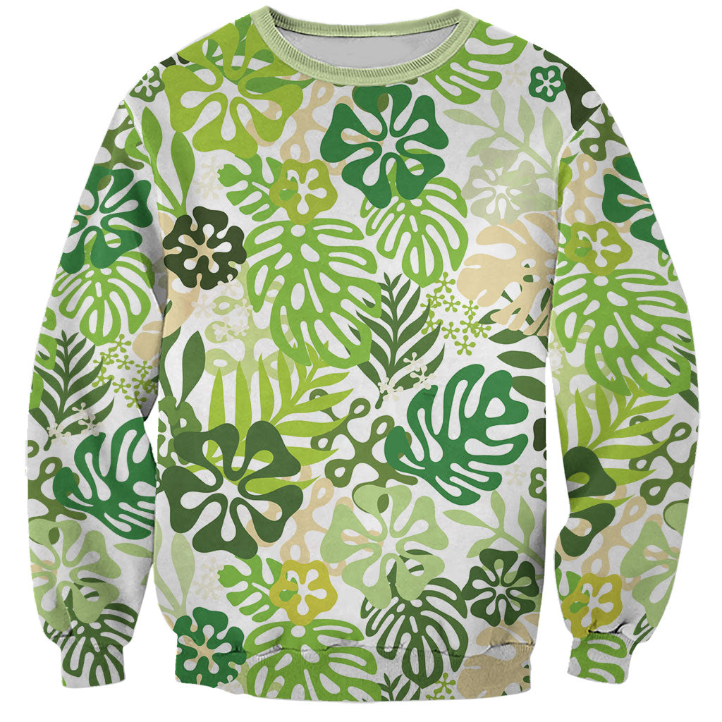 Green Aloha Hawaiian Sweatshirt Monstera Hibiscus Tropical Pattern LT19 Unisex Green - Polynesian Pride